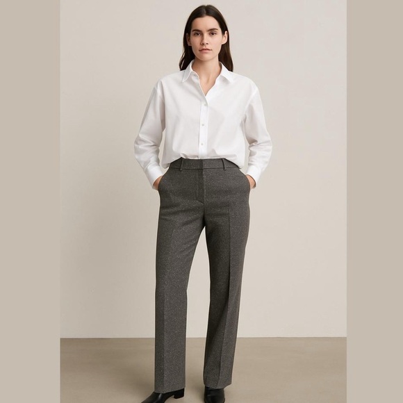 H&M Shimmer Gray Black Metallic Stretch Straight Leg Cigarette Trousers Size 12 - Picture 1 of 12